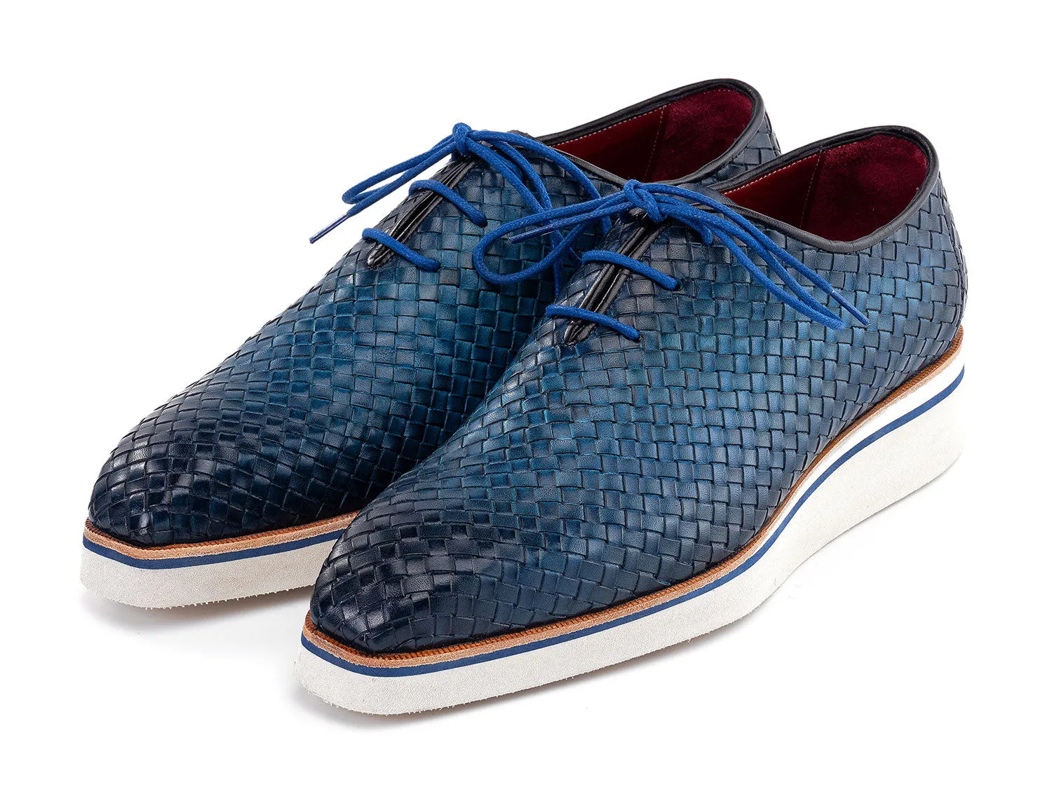 Breathable Mesh Casual Shoes Paul Parkman Men's Blue Woven Leather Smart Casual Shoes (ID#182-WVN-BLU)