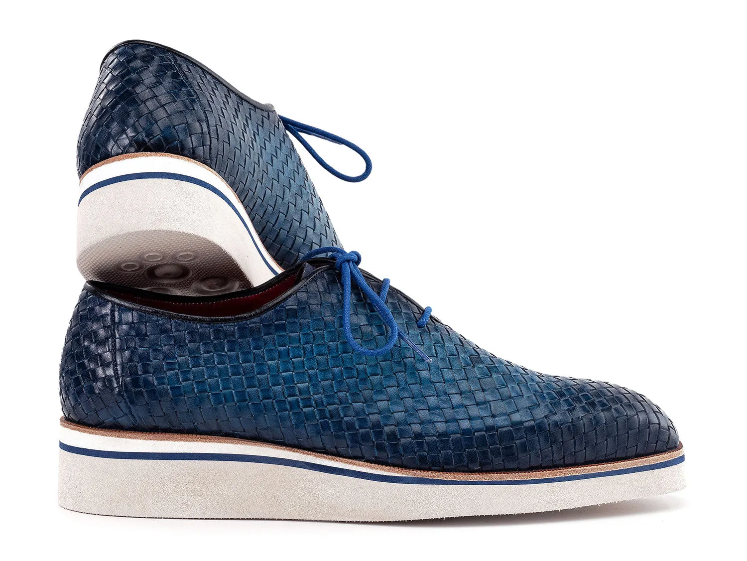 Paul Parkman Men's Blue Woven Leather Smart Casual Shoes (ID#182-WVN-BLU) Upper Casual Shoes