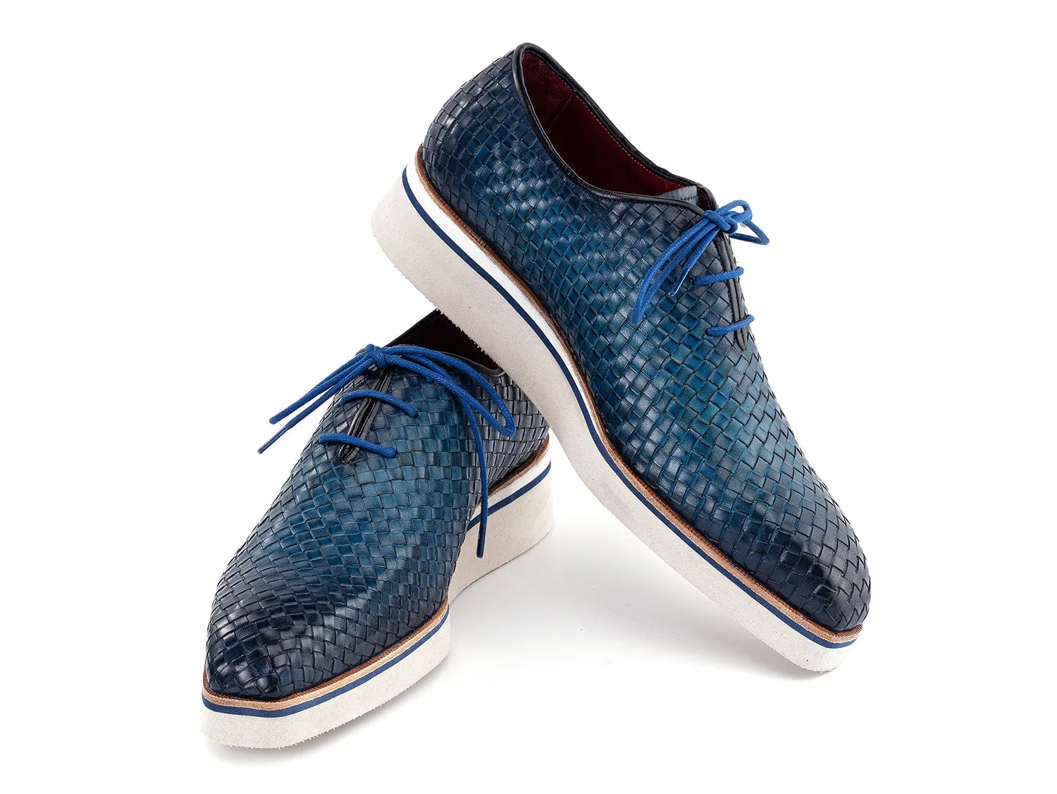 Shoes Office Casual Paul Parkman Men's Blue Woven Leather Smart Casual Shoes (ID#182-WVN-BLU)
