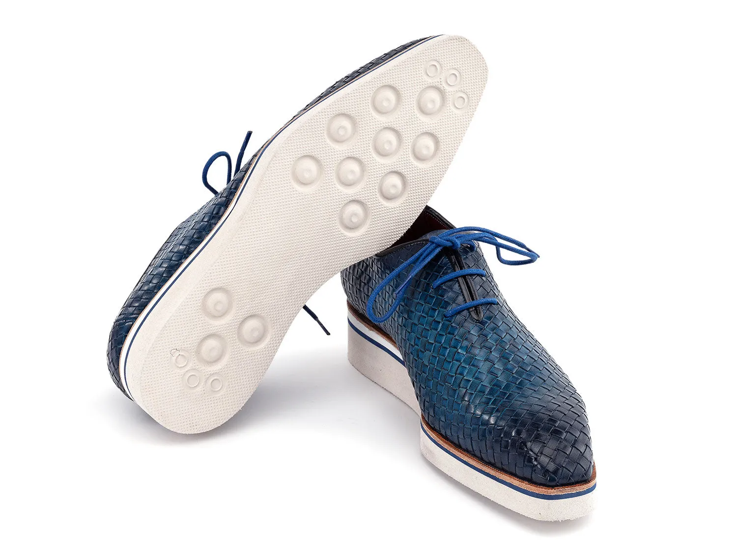 Lace Up Shoes Casual Paul Parkman Men's Blue Woven Leather Smart Casual Shoes (ID#182-WVN-BLU)