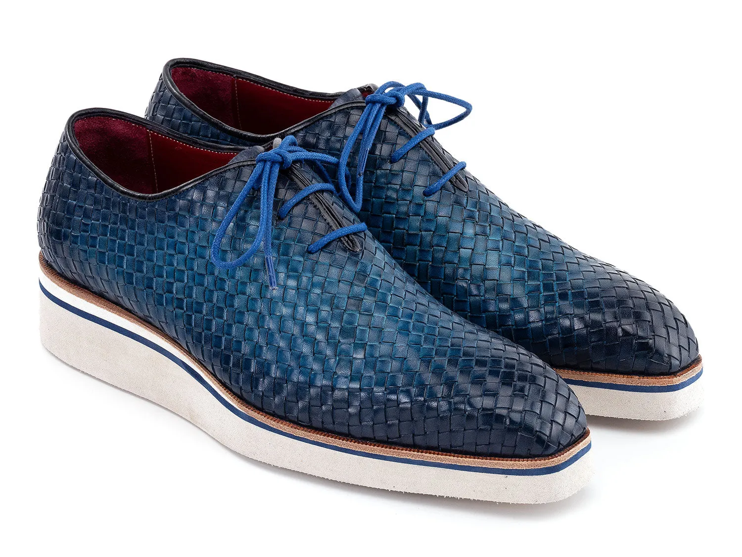 Casual Summer Shoes No Socks Paul Parkman Men's Blue Woven Leather Smart Casual Shoes (ID#182-WVN-BLU)