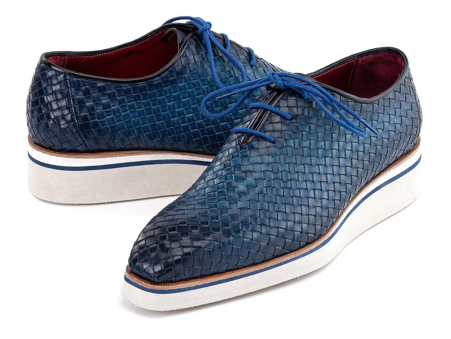 Sports Shoes Casual Paul Parkman Men's Blue Woven Leather Smart Casual Shoes (ID#182-WVN-BLU)