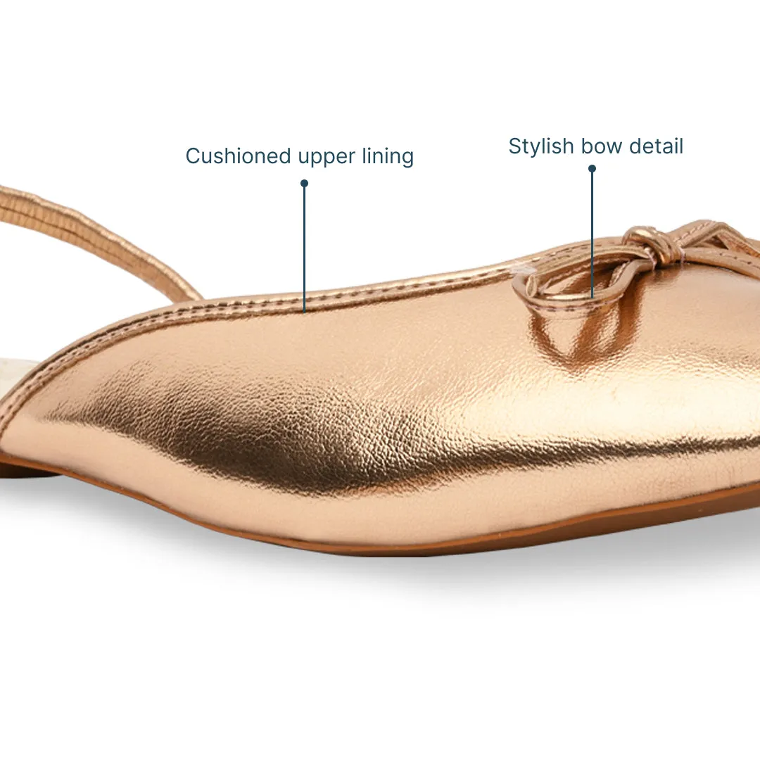 Rosegold Bow Ballet Flats Flat Walking Shoes