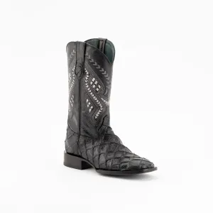 FERRINI BRONCO BLACK PIRARUCU PRINT SQUARE TOE BOOT Fubuki Boots