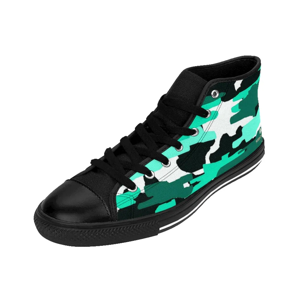 Blue Camo Men's High-top Sneakers, Camoflage Print Men's Designer Tennis Running Shoes Puss In Boots Eyes