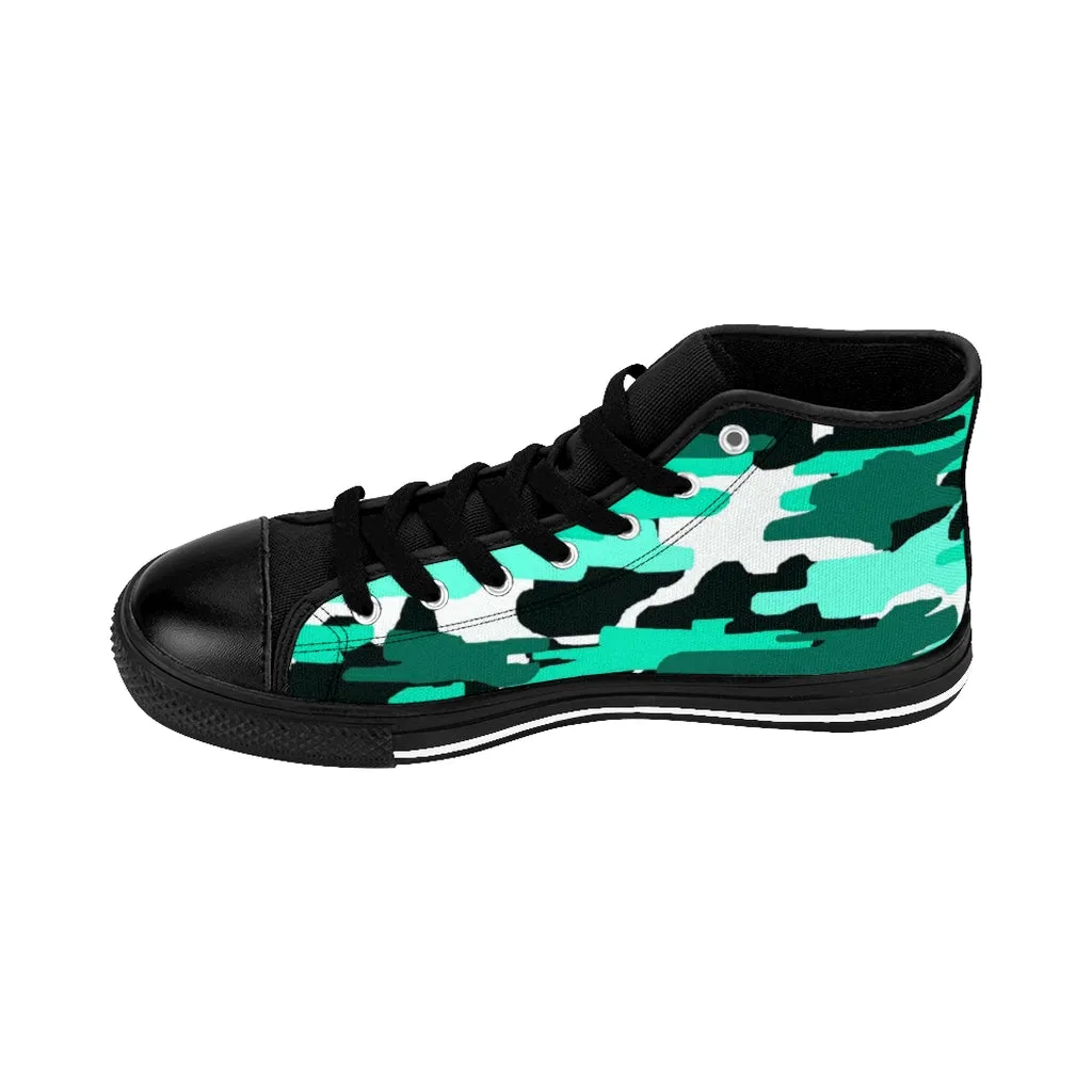 Boots With Bailey Bow Blue Camo Men's High-top Sneakers, Camoflage Print Men's Designer Tennis Running Shoes