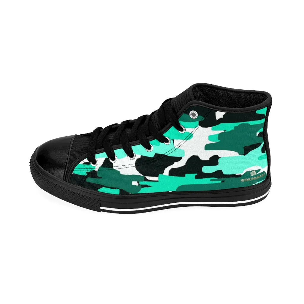 Blue Camo Men's High-top Sneakers, Camoflage Print Men's Designer Tennis Running Shoes Cowboy Boots Spurs