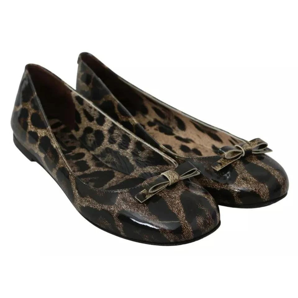 Wanted Shoes Flats Dolce & Gabbana Brown Leopard Ballerina Flats Leather Shoes