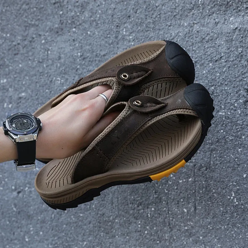 The Wizard Of Oz Ruby Slippers Genuine Cow Leather Shoes Men Sandals Mens Flip Flops Men's Casual Shoes Classic Massage Beach Slippers Anti-slip Summer 2021