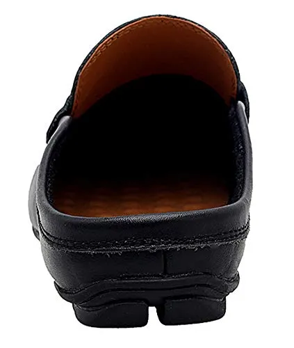 Pull On Slippers Go Tour Mens Mules Clog Slippers Breathable Leather Slip on Shoes Casual Loafers Black 10.5/46