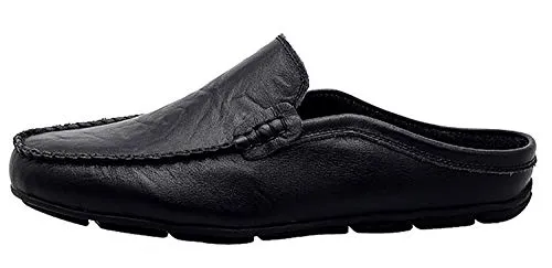 Go Tour Mens Mules Clog Slippers Breathable Leather Slip on Shoes Casual Loafers Black 10.5/46 Sans Slippers