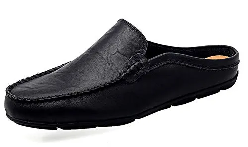Moma Slippers Go Tour Mens Mules Clog Slippers Breathable Leather Slip on Shoes Casual Loafers Black 10.5/46