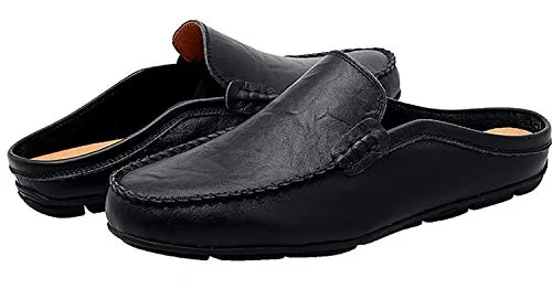 Crocheted Slippers Free Pattern Go Tour Mens Mules Clog Slippers Breathable Leather Slip on Shoes Casual Loafers Black 10.5/46