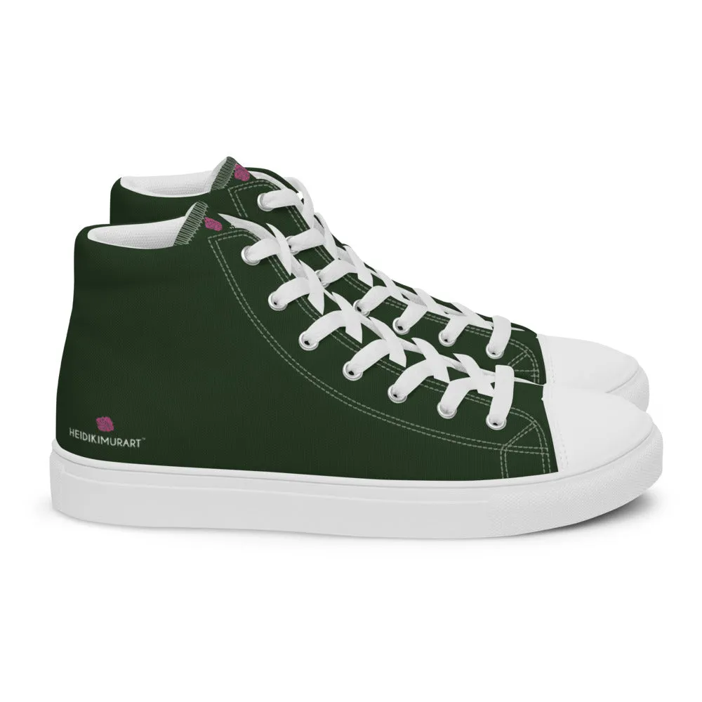 Dark Green Men's Sneakers, Solid Color Premium Canvas High Top Shoes For Fashionable Men Cowboy Boots Styling