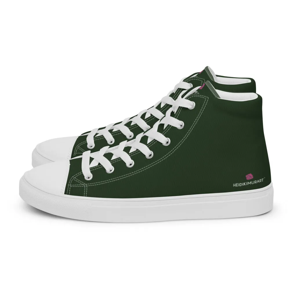 Walking Boots Brown Dark Green Men's Sneakers, Solid Color Premium Canvas High Top Shoes For Fashionable Men
