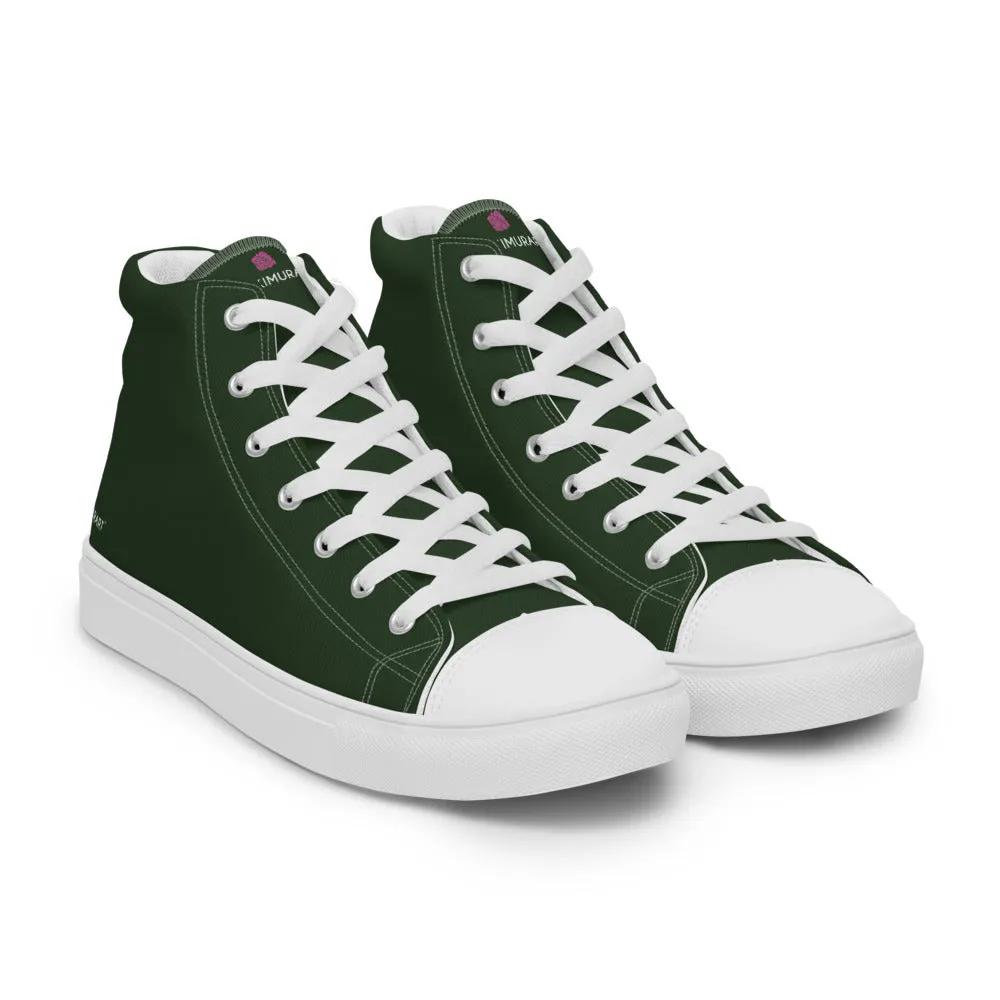 Dark Green Men's Sneakers, Solid Color Premium Canvas High Top Shoes For Fashionable Men Best Childrens Walking Boots