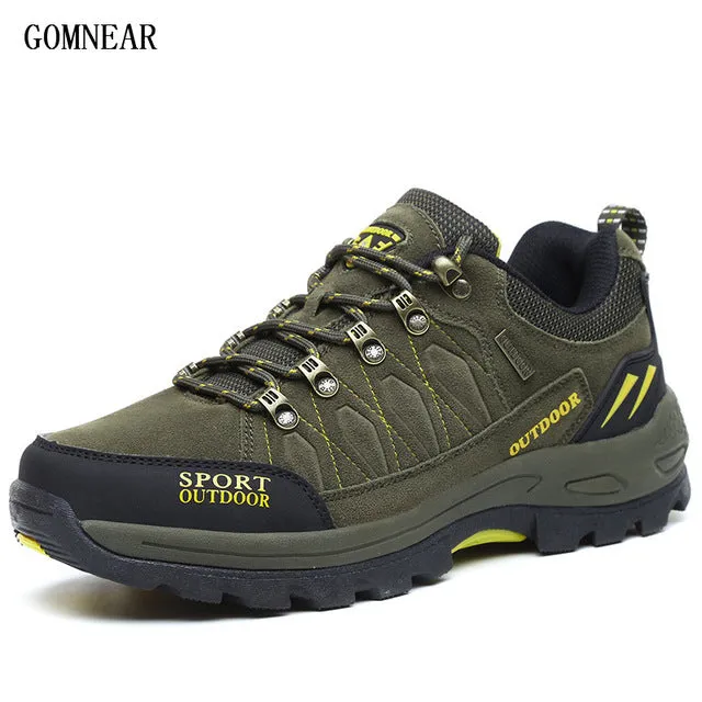 GOMNEAR New Arrival Big Size Men's HIking Shoes Male Outdoor Antiskid Breathable Trekking Hunting Tourism Mountain Sneakers Solution Climbing Shoe