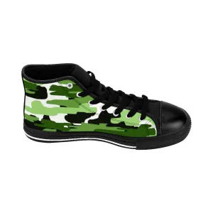Knee High Stretch Boots Green Camo Men's High-top Sneakers, Camouflage Army Men's Designer Tennis Running Shoes