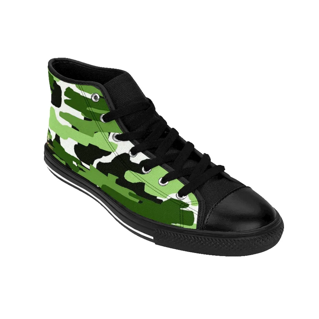 Best Light Hiking Boots Green Camo Men's High-top Sneakers, Camouflage Army Men's Designer Tennis Running Shoes