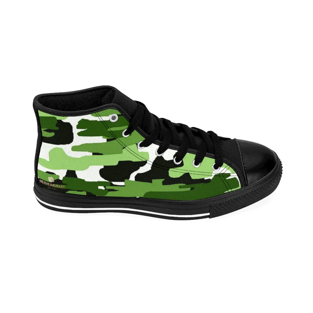 Green Camo Men's High-top Sneakers, Camouflage Army Men's Designer Tennis Running Shoes Old West Boots
