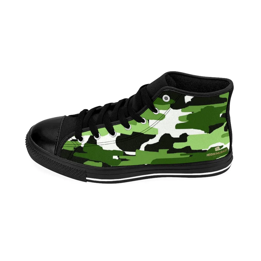 Green Camo Men's High-top Sneakers, Camouflage Army Men's Designer Tennis Running Shoes Rain Boots On Sale