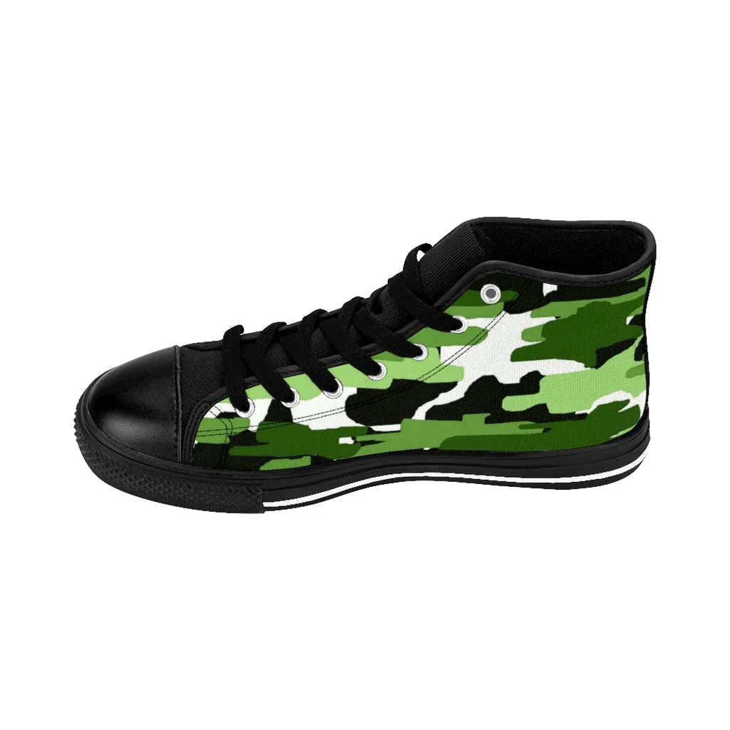 Green Camo Men's High-top Sneakers, Camouflage Army Men's Designer Tennis Running Shoes Good Snowboard Boots