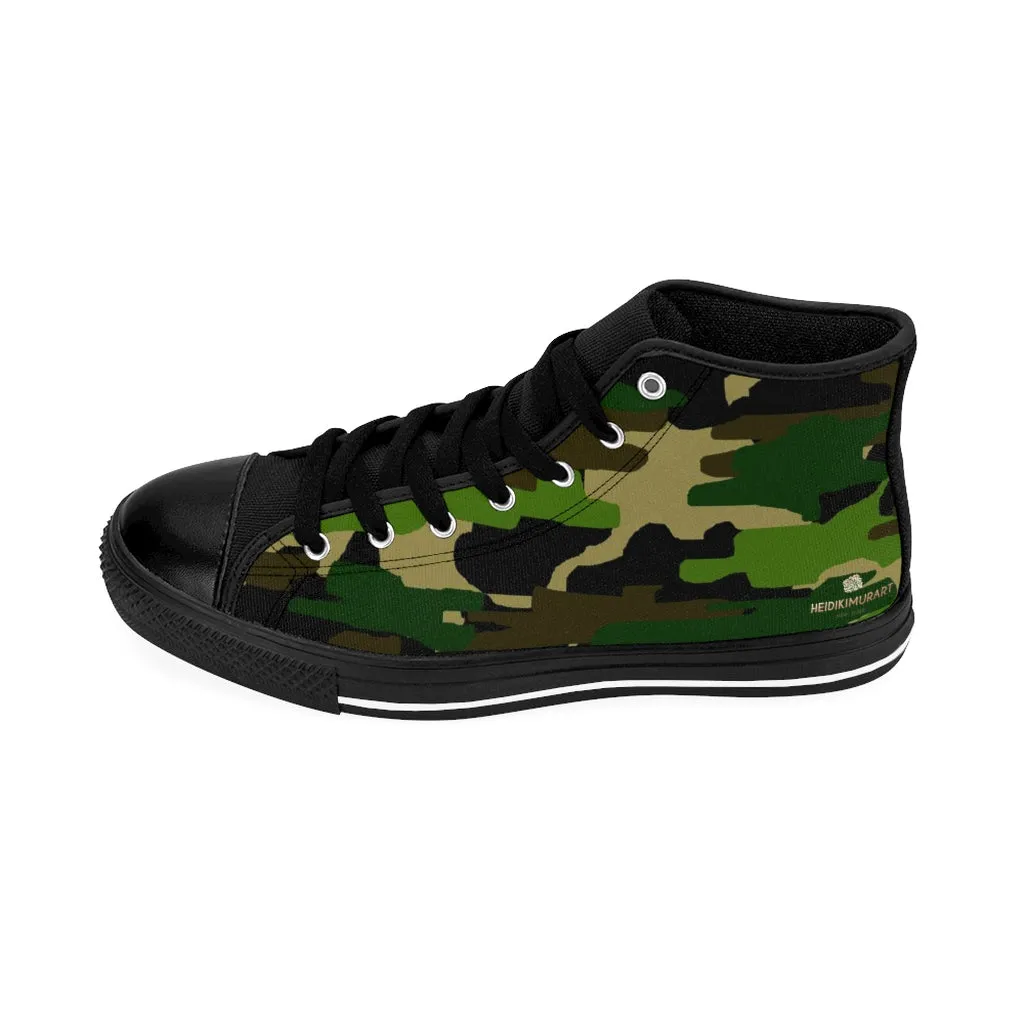 Green Camo Men's High-top Sneakers, Camouflage Military Print Men's Designer Tennis Running Shoes Gator Boots