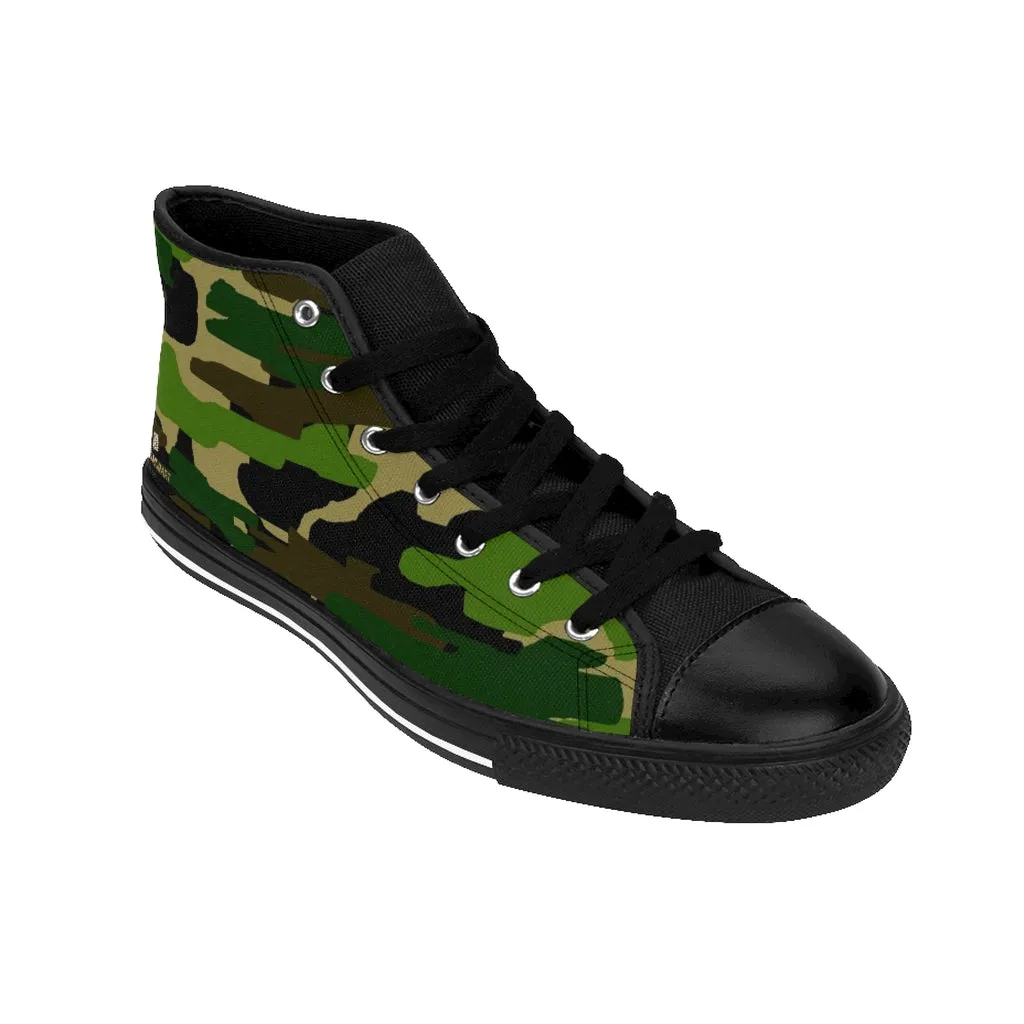 Sharkskin Boots Green Camo Men's High-top Sneakers, Camouflage Military Print Men's Designer Tennis Running Shoes