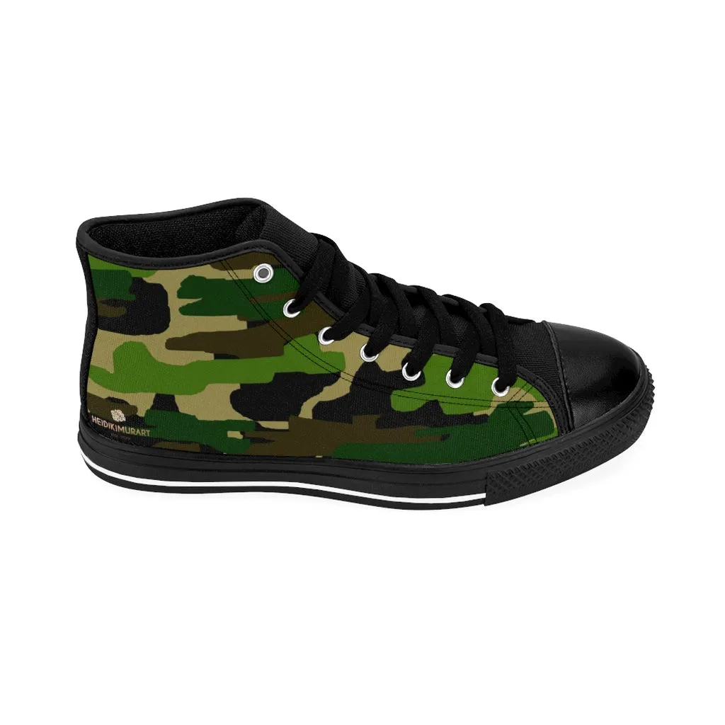 Green Camo Men's High-top Sneakers, Camouflage Military Print Men's Designer Tennis Running Shoes Ankle Boots Chelsea