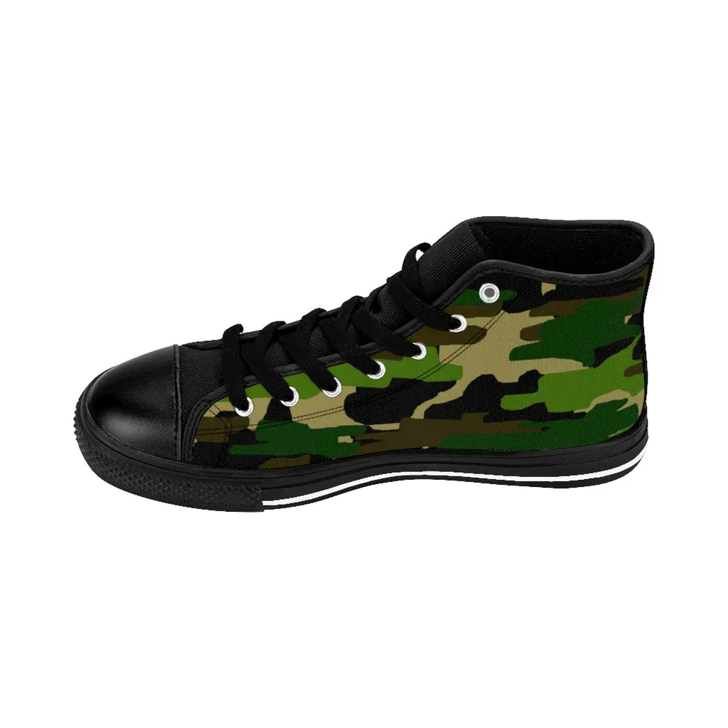 Green Camo Men's High-top Sneakers, Camouflage Military Print Men's Designer Tennis Running Shoes Blackjack Boots