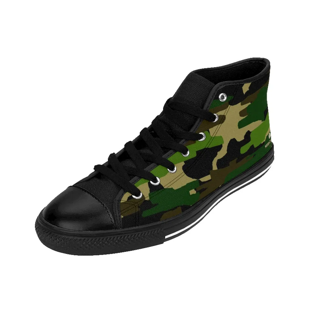 Hiking Green Camo Men's High-top Sneakers, Camouflage Military Print Men's Designer Tennis Running Shoes