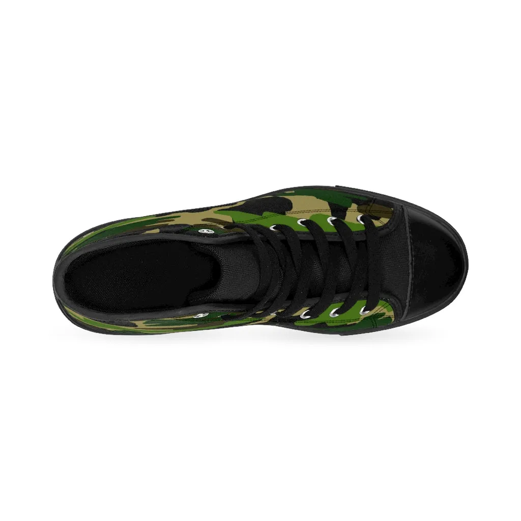 Green Camo Men's High-top Sneakers, Camouflage Military Print Men's Designer Tennis Running Shoes Scout Boots