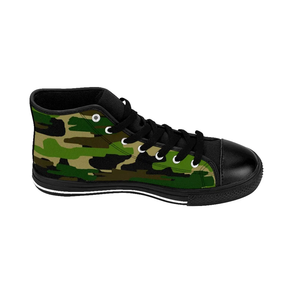 Wader Fishing Boots Green Camo Men's High-top Sneakers, Camouflage Military Print Men's Designer Tennis Running Shoes