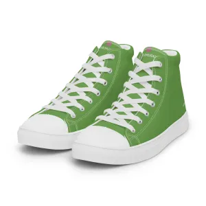 Boots For Men With Heels Green Solid Color Men's Sneakers, Bright Green Solid Color Modern Minimalist Designer Men's High Top Tennis Shoes  (US Size: 5-13)