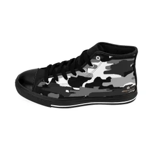 Zara Cowboy Boots Grey Camo High-top Sneakers, Camouflage Military Print Men's Designer Tennis Running Shoes