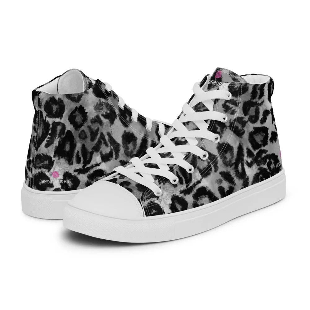 Women's Ariat Boots Grey Leopard Print Men's Sneakers, Grey Leopard Print Premium High Top Tennis Shoes For Men