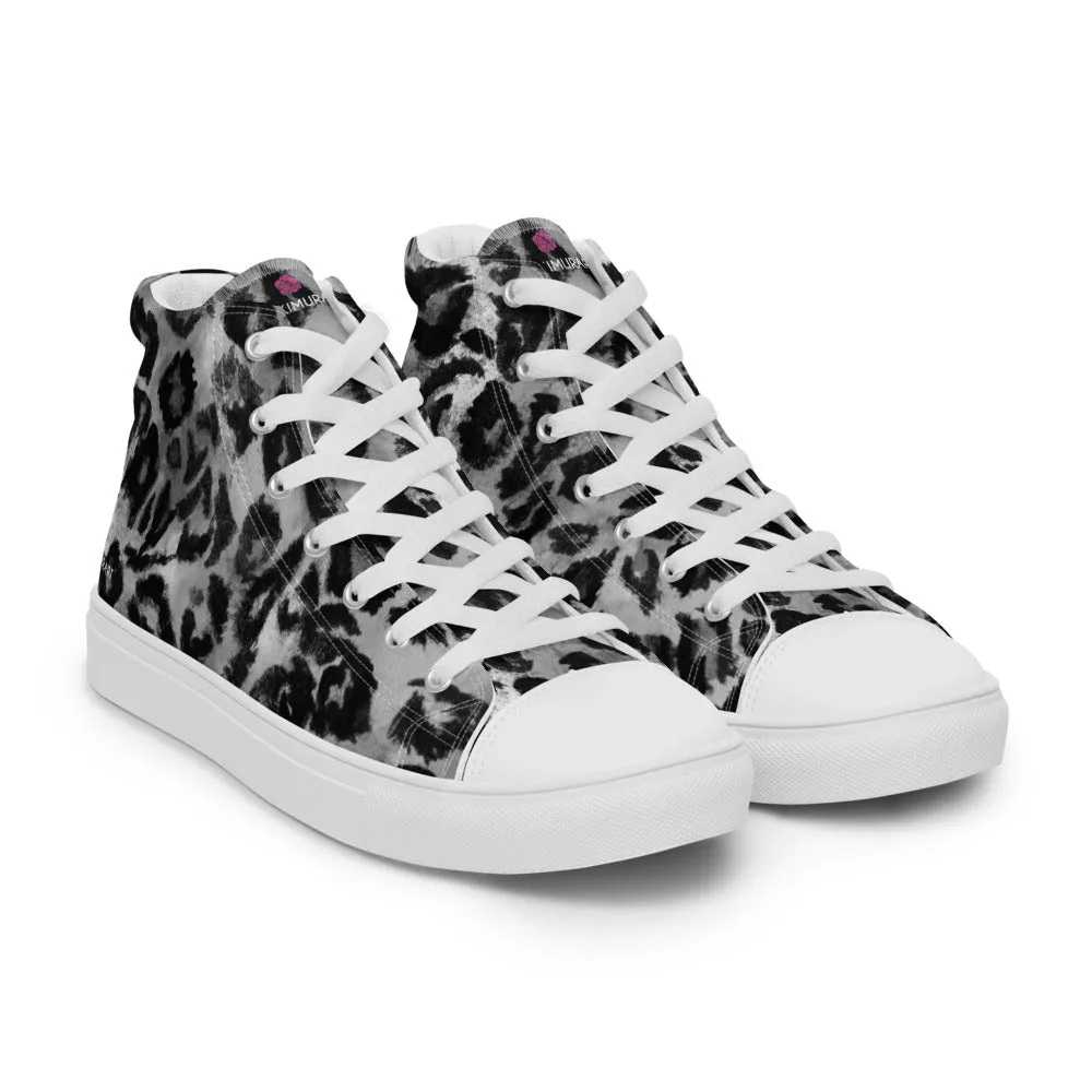 Puss In Boots Actor Grey Leopard Print Men's Sneakers, Grey Leopard Print Premium High Top Tennis Shoes For Men