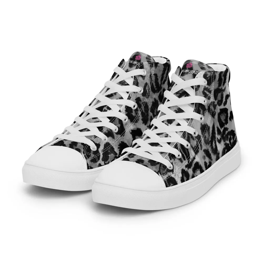 Knee Western Boots Grey Leopard Print Men's Sneakers, Grey Leopard Print Premium High Top Tennis Shoes For Men