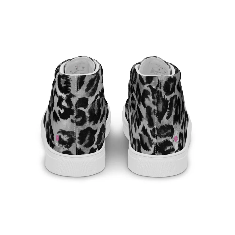 Grey Leopard Print Men's Sneakers, Grey Leopard Print Premium High Top Tennis Shoes For Men Warm Dress Boots