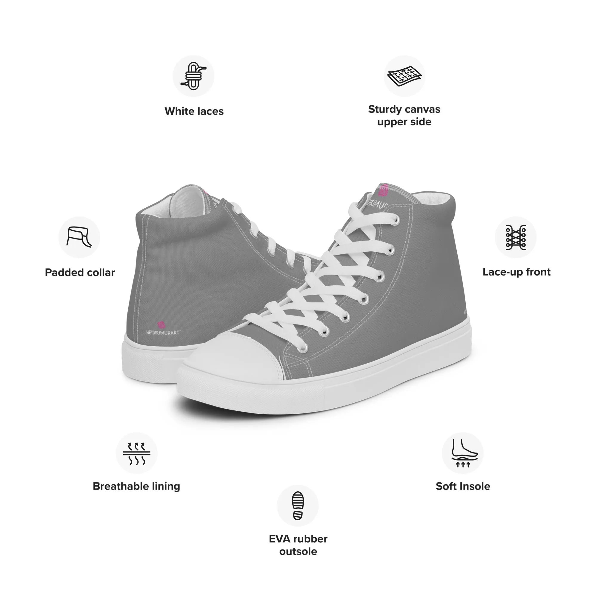 Denim Ankle Boots Grey Men's High Top Sneakers, Modern Minimalist Designer Men's High Top Tennis Shoes  (US Size: 5-13)