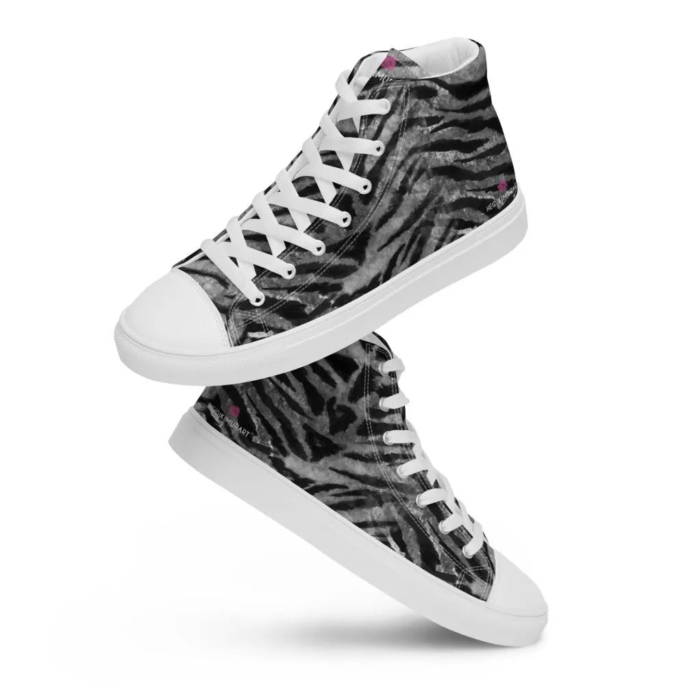 Grey Tiger Striped Men's Sneakers, Tiger Faux Skin Striped Animal Print Designer High Tops For Men Winter Duck Boots