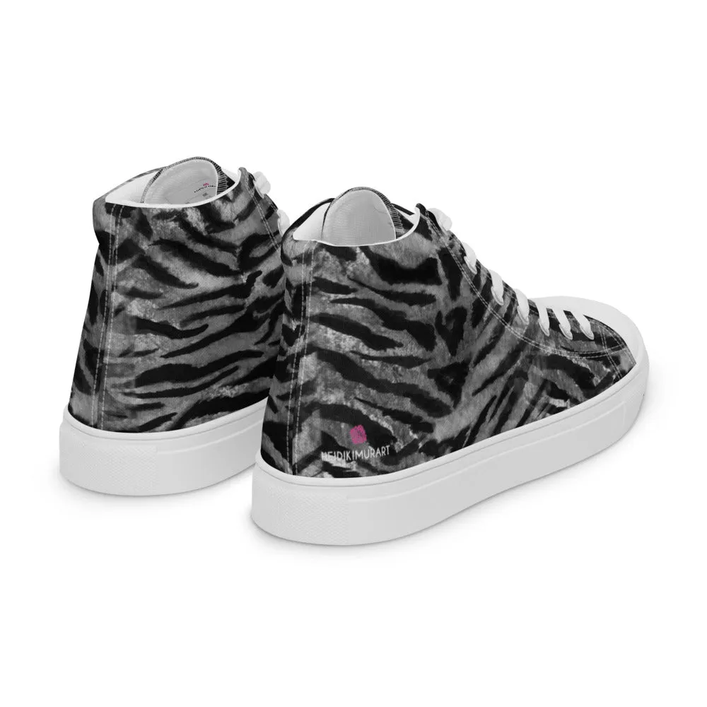 Festival Boots Grey Tiger Striped Men's Sneakers, Tiger Faux Skin Striped Animal Print Designer High Tops For Men
