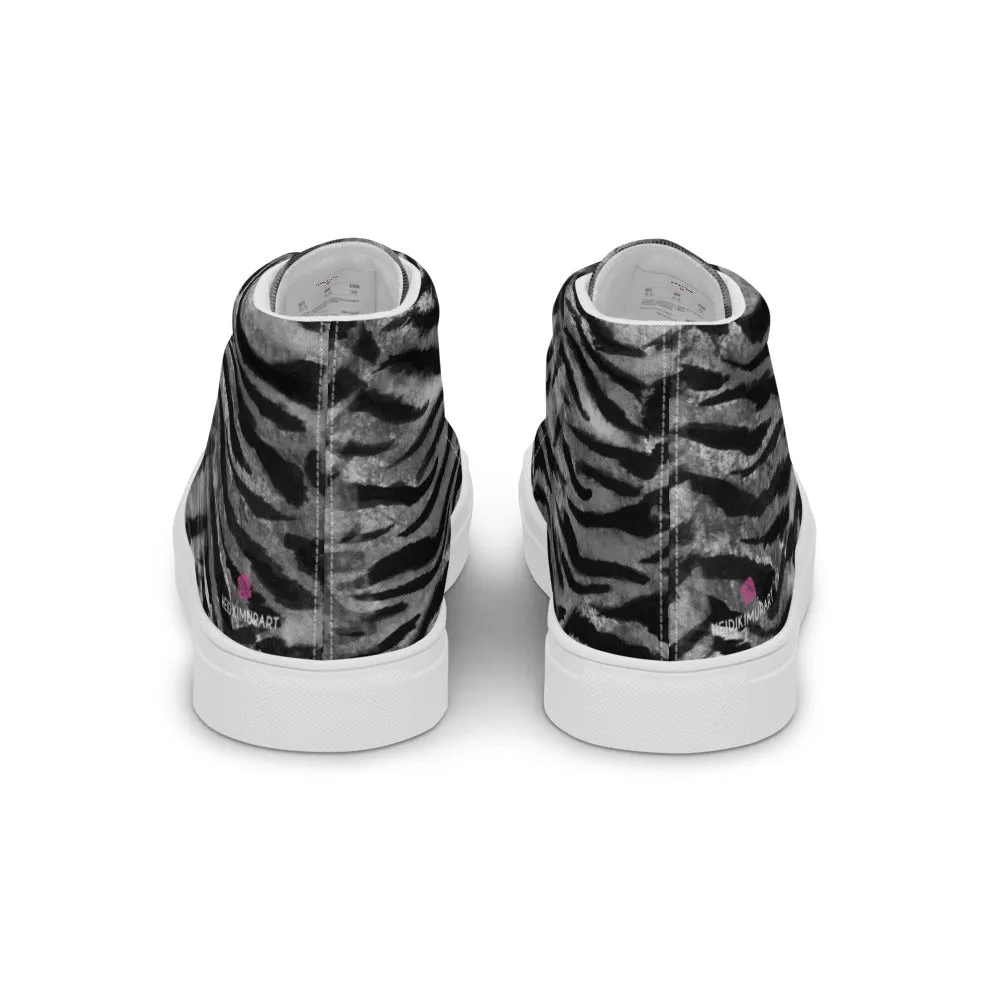 Grey Tiger Striped Men's Sneakers, Tiger Faux Skin Striped Animal Print Designer High Tops For Men Cobra Rock Boots