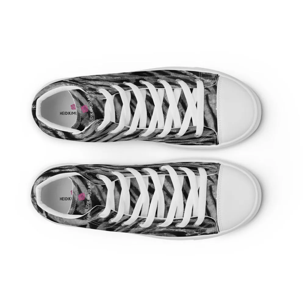 Grey Tiger Striped Men's Sneakers, Tiger Faux Skin Striped Animal Print Designer High Tops For Men Cheap Snow Boots