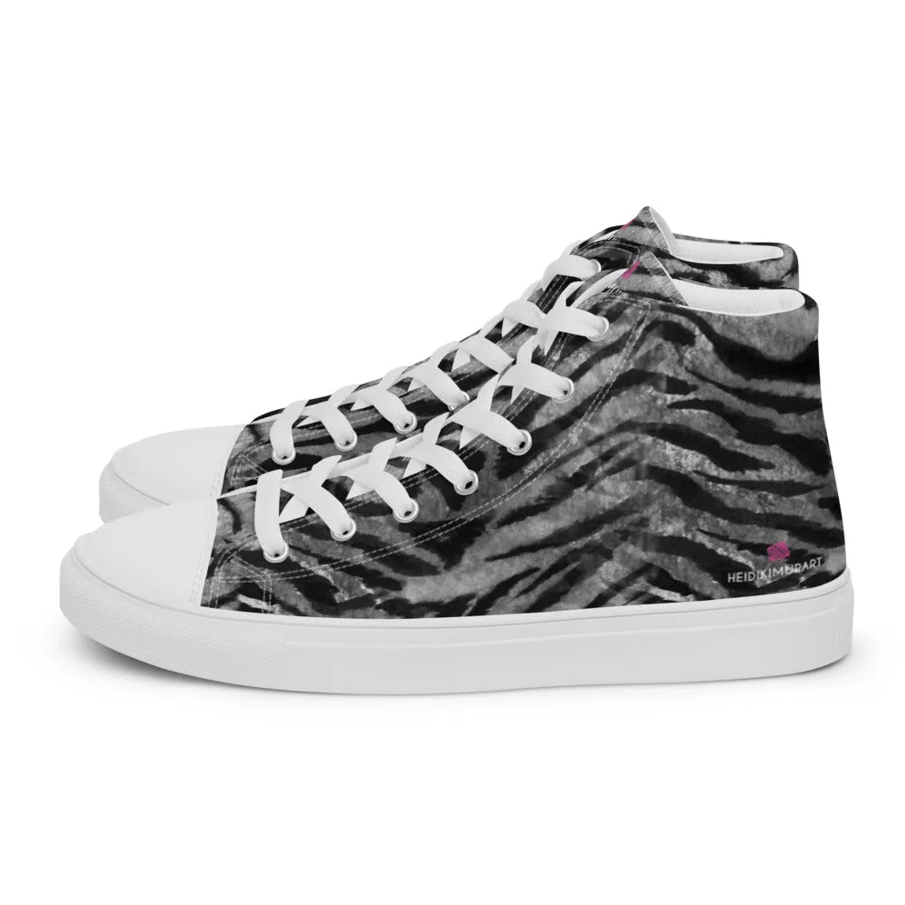 Grey Tiger Striped Men's Sneakers, Tiger Faux Skin Striped Animal Print Designer High Tops For Men Ranchero Boots