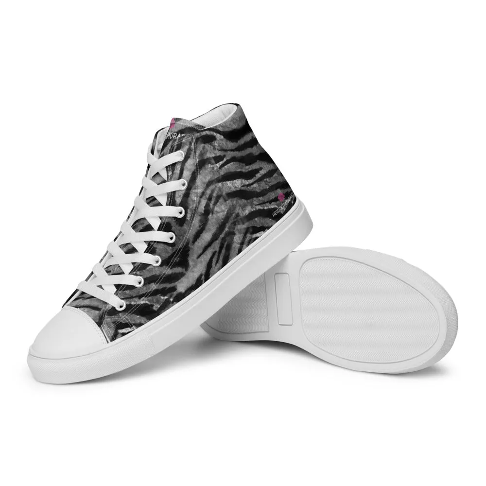 Columbia Snow Boots Grey Tiger Striped Men's Sneakers, Tiger Faux Skin Striped Animal Print Designer High Tops For Men