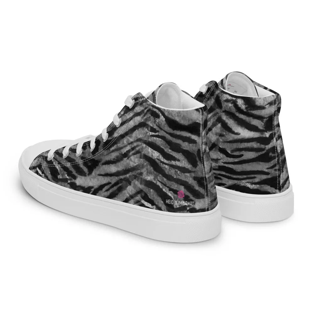 Brahma Safety Boots Grey Tiger Striped Men's Sneakers, Tiger Faux Skin Striped Animal Print Designer High Tops For Men