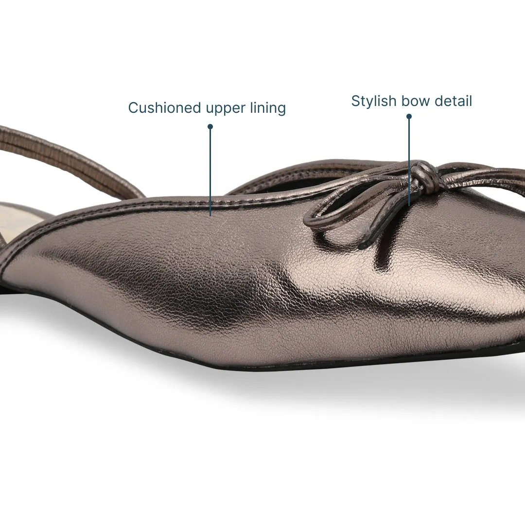 Funky Flat Shoes Gunmetal Bow Ballet Flats