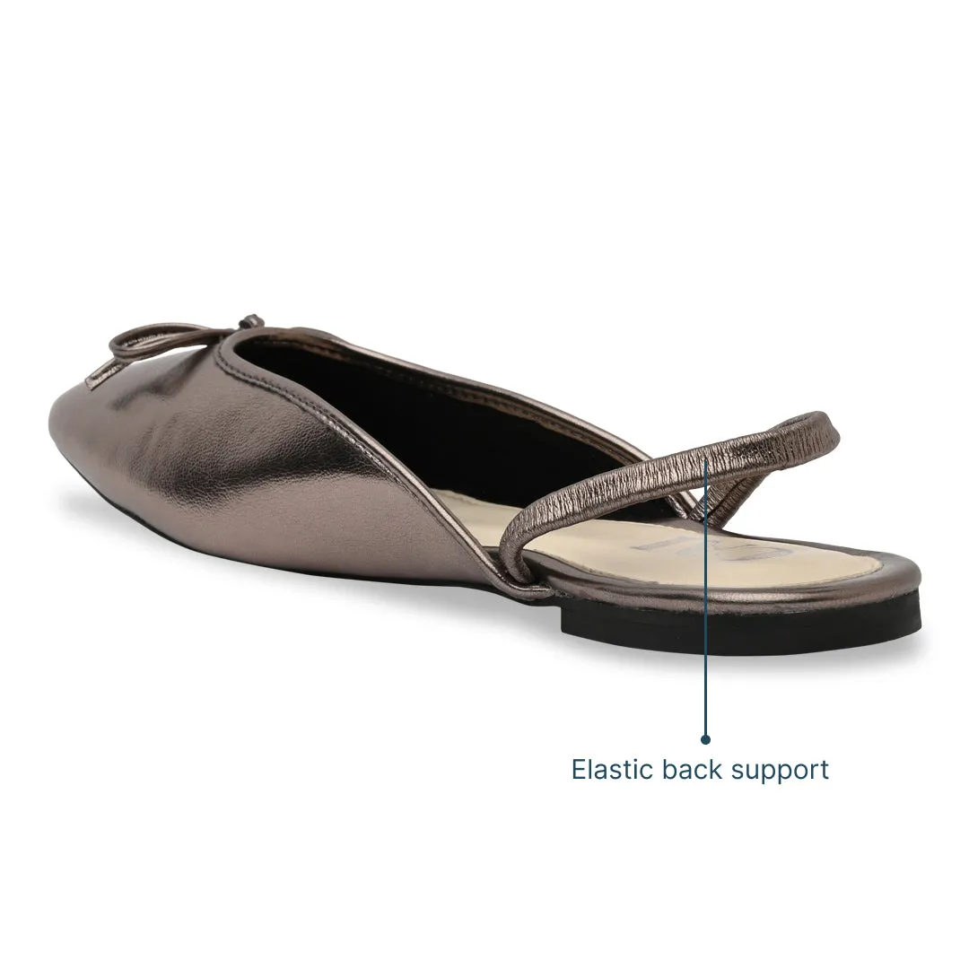 Gunmetal Bow Ballet Flats Stylish Flat Shoes