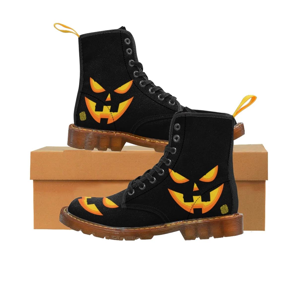 Halloween Pumpkin Face Men's Boots, Lace-Up Winter Hiking Canvas Boots Shoes For Men Hiking Shoes Canmore